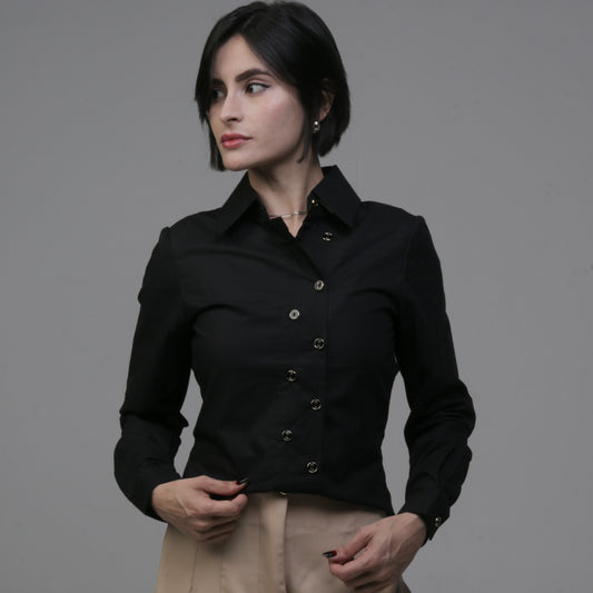 Camisa Feminina Manga Longa Preta