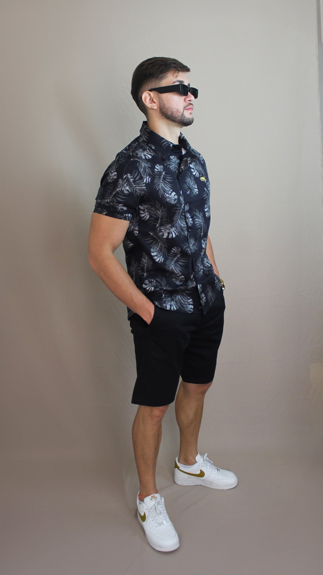 Camisa Casual Sartoria Masculina Folhas Manga Curta