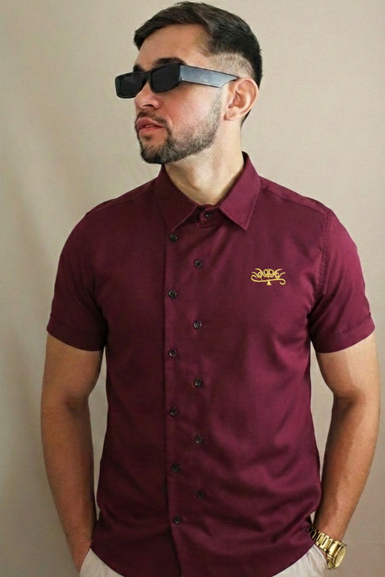 Camisa Casual Sartoria Masculina Vinho Manga Curta