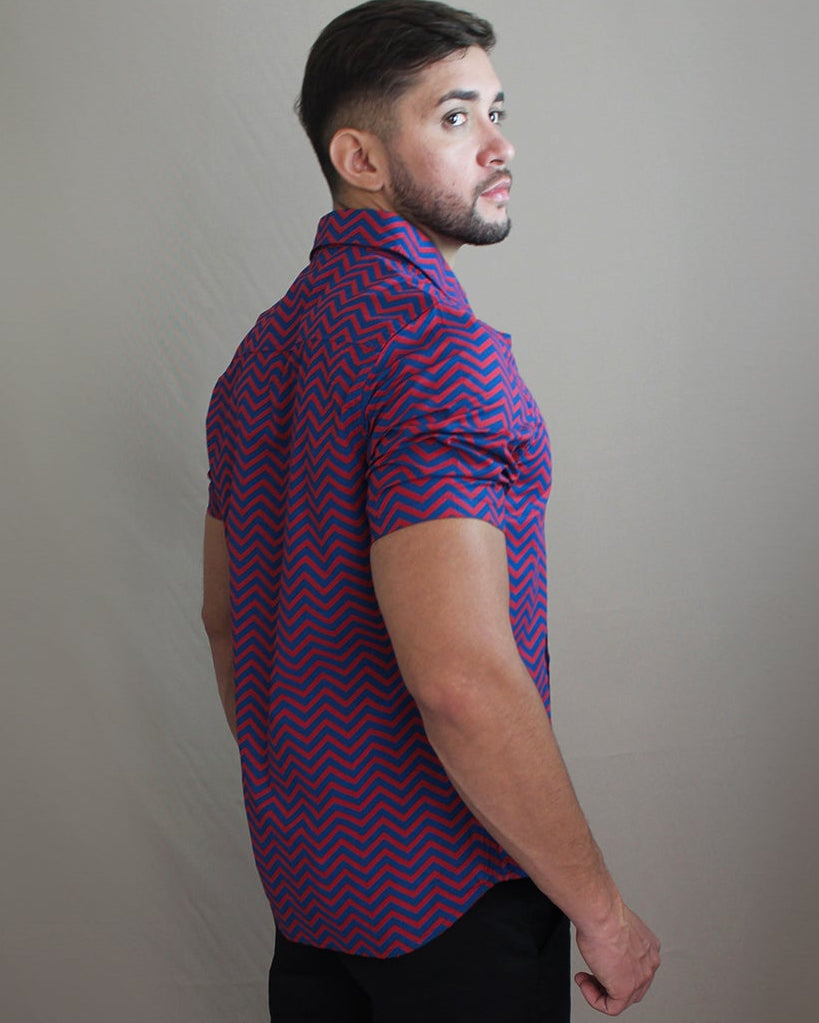 Camisa Casual Sartoria Masculina Zig Zag Manga Curta