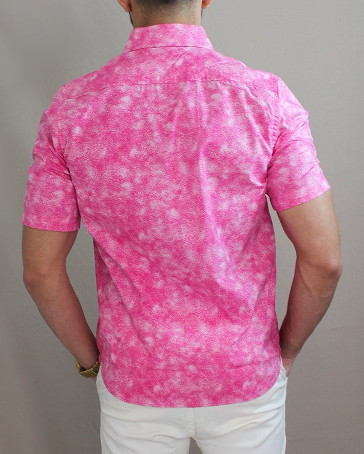 Camisa Casual Sartoria Masculina Rosa Manga Curta