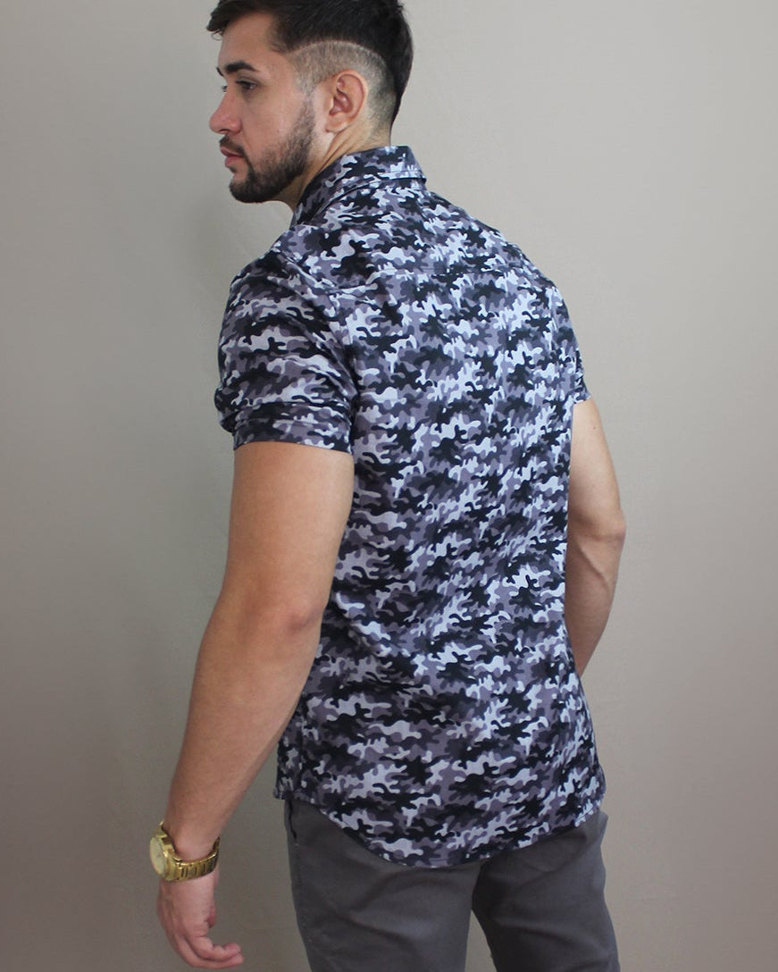Camisa Casual Sartoria Masculina Camuflada Manga Curta