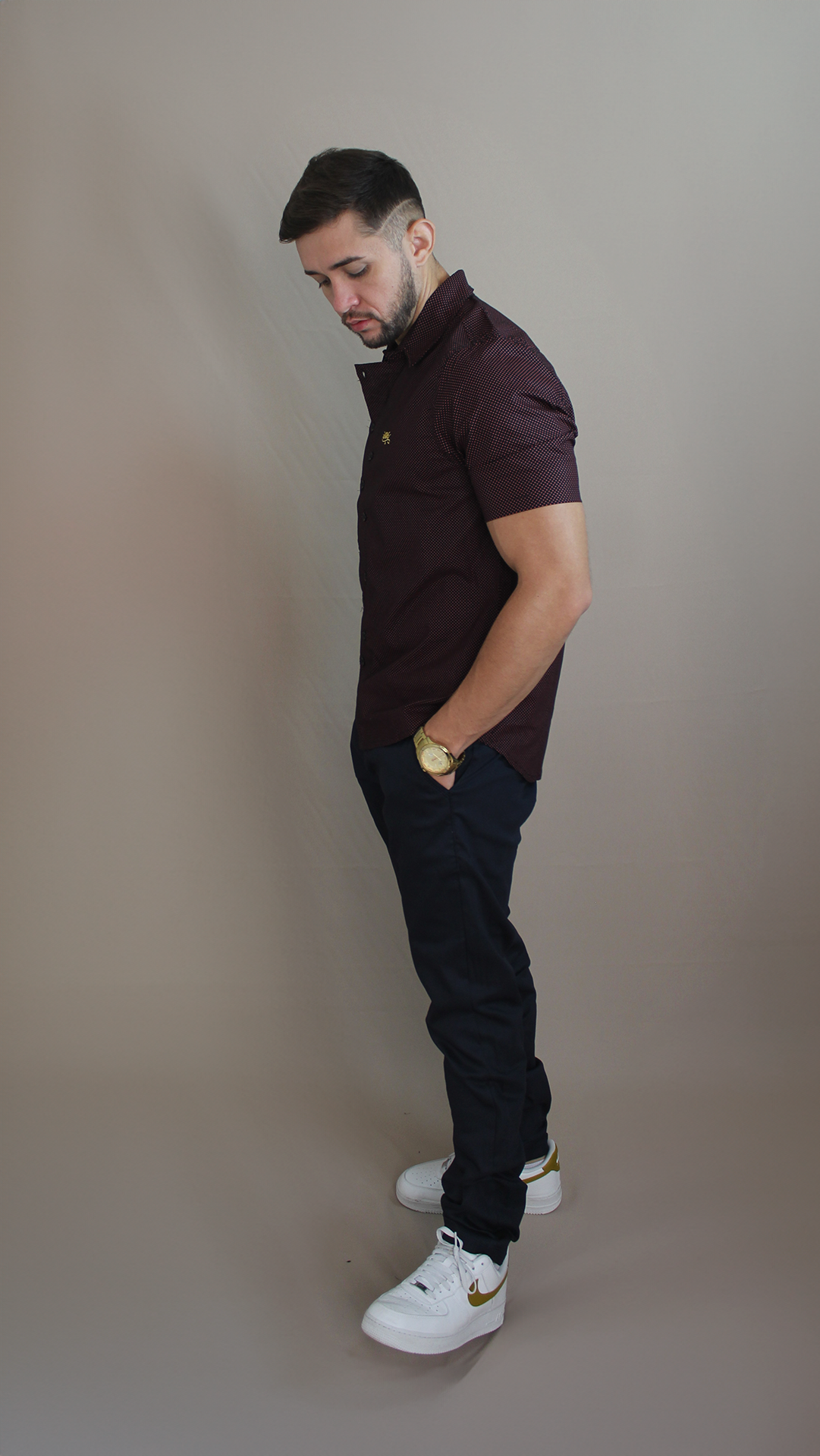 Camisa Casual Sartoria Masculina Bolinhas Manga Curta