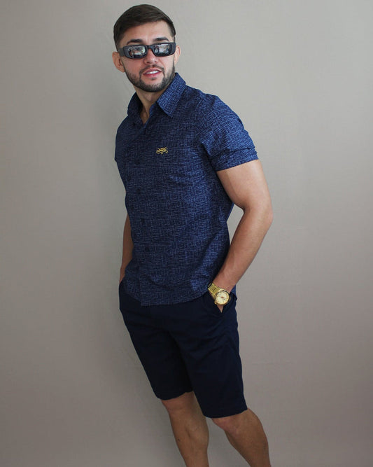 Camisa Casual Sartoria Masculina Azul Manga Curta