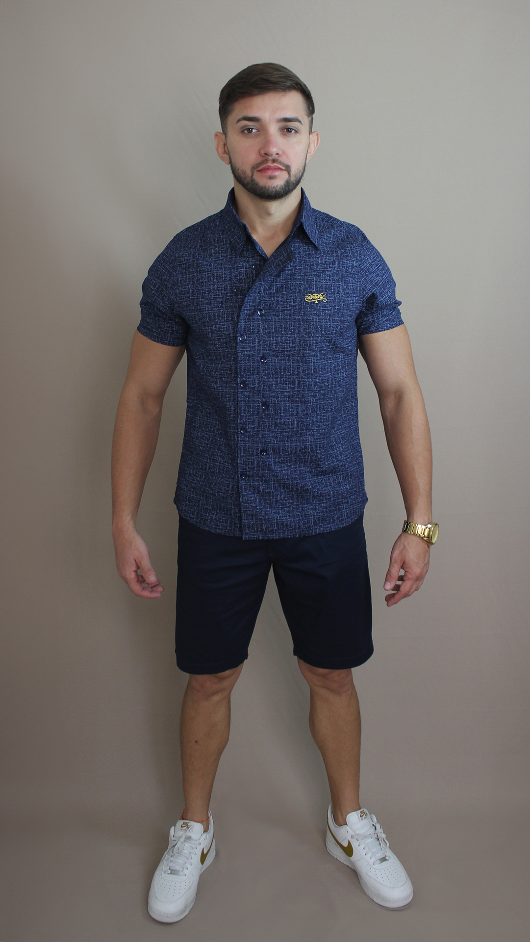 Camisa Casual Sartoria Masculina Azul Manga Curta
