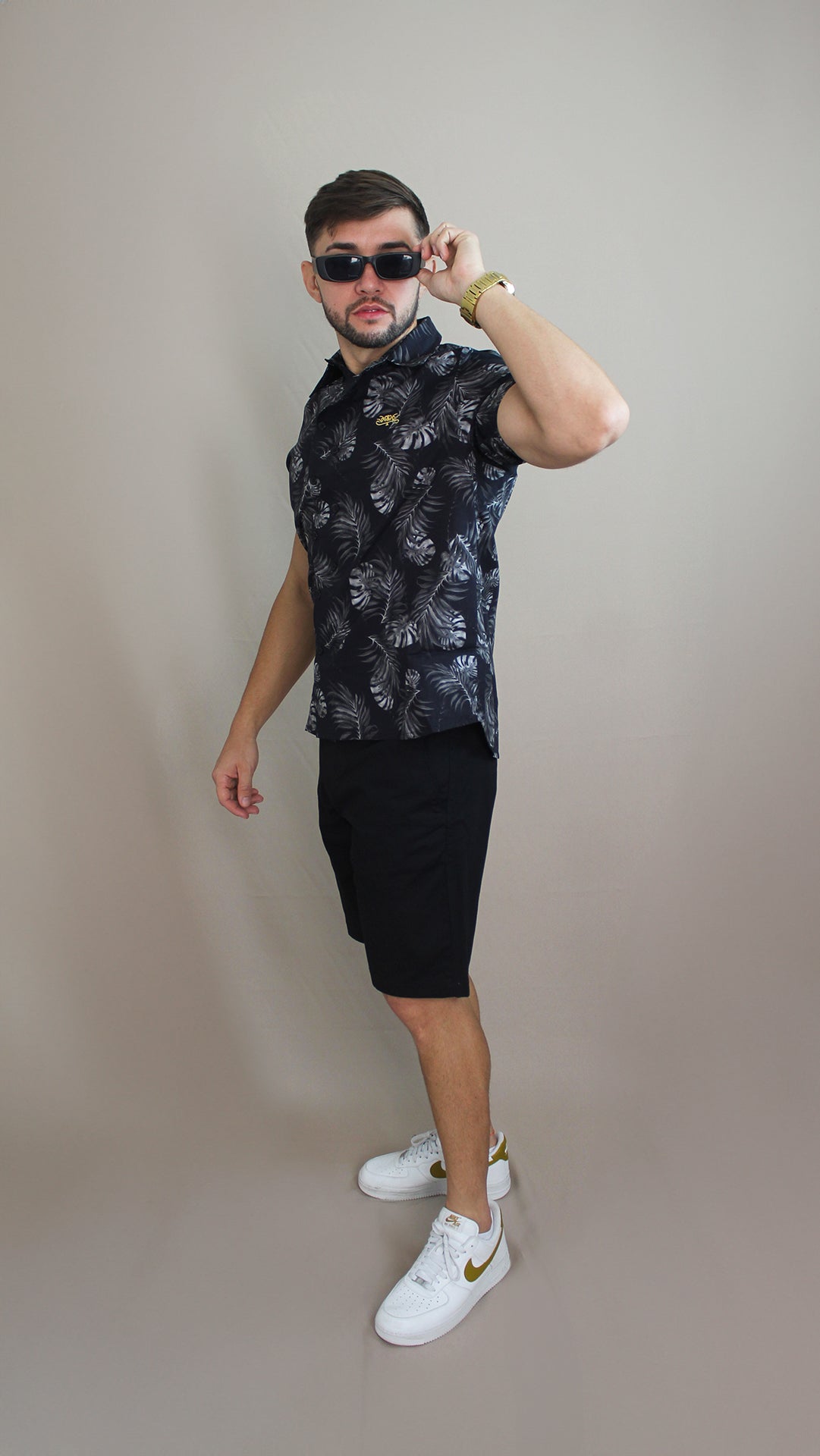 Camisa Casual Sartoria Masculina Folhas Manga Curta