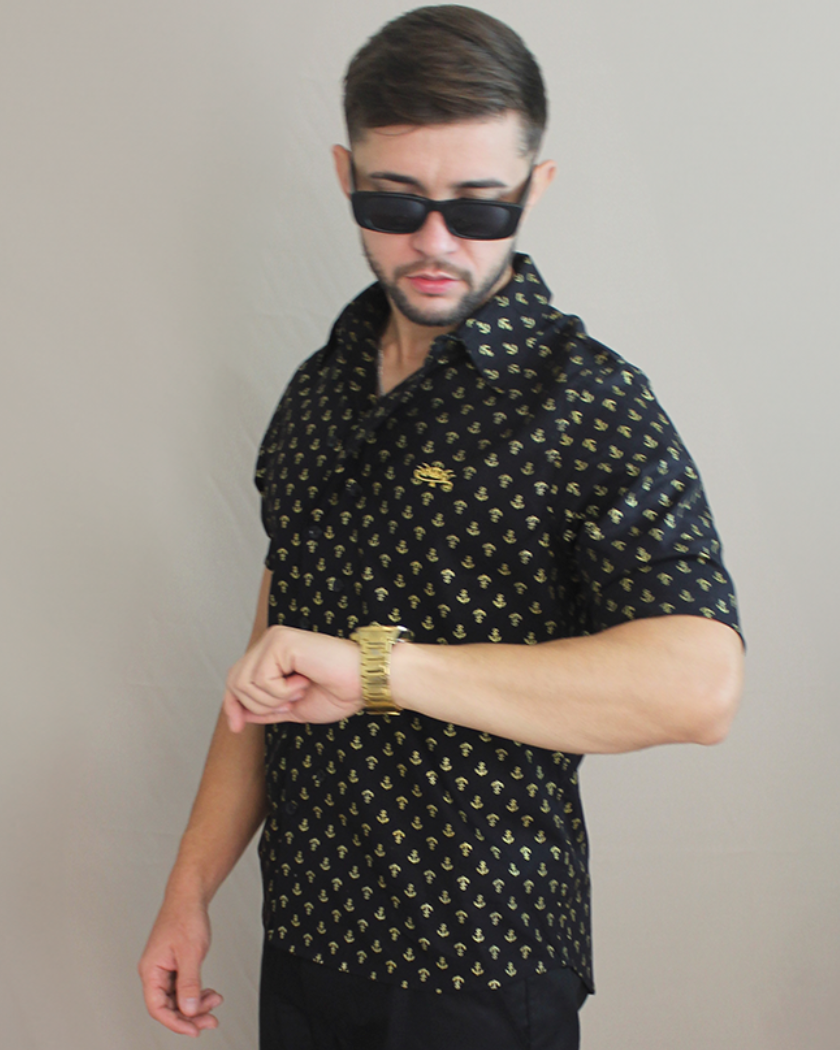 Camisa Casual Sartoria Masculina Ancoras Manga Curta