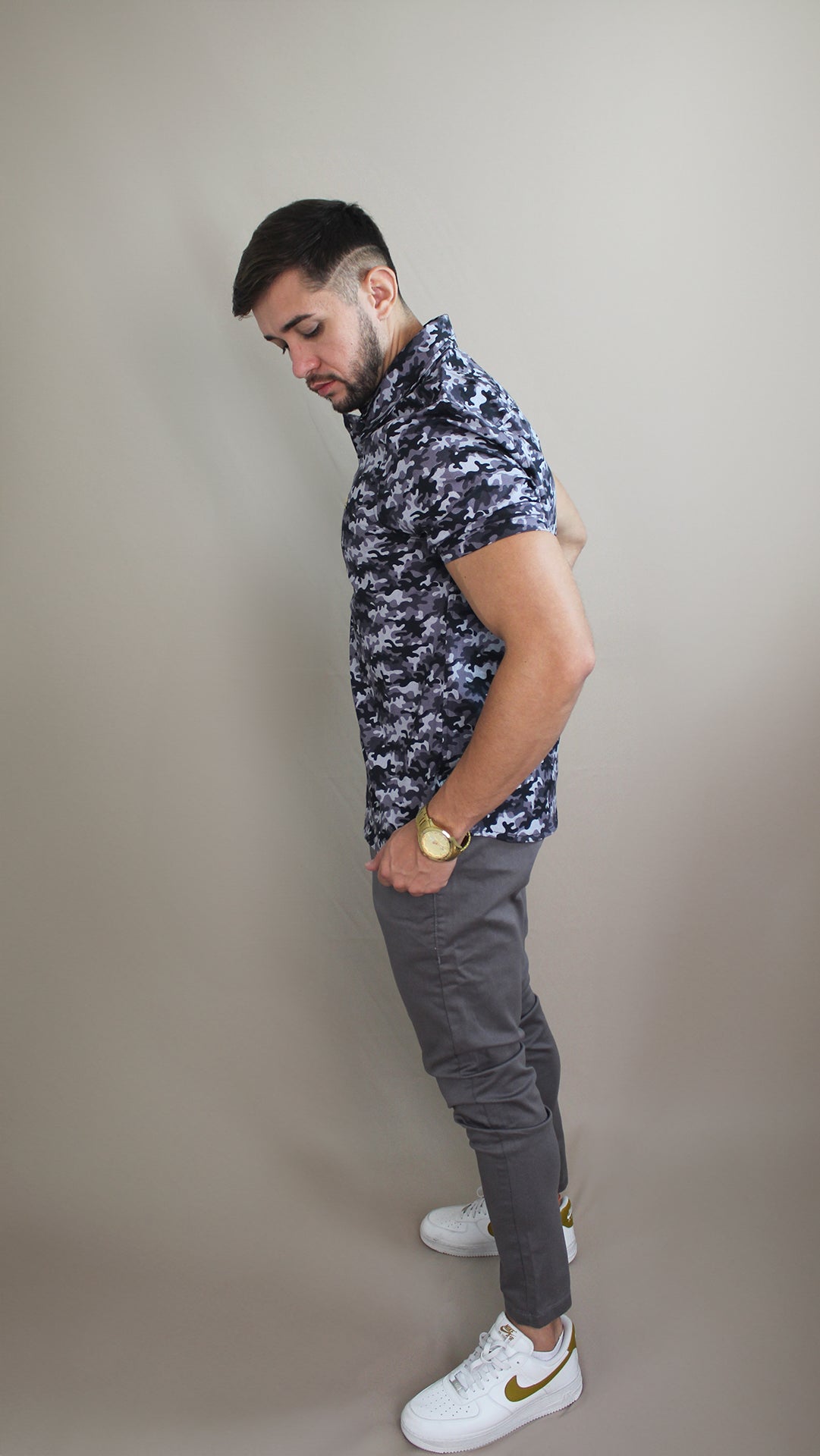 Camisa Casual Sartoria Masculina Camuflada Manga Curta