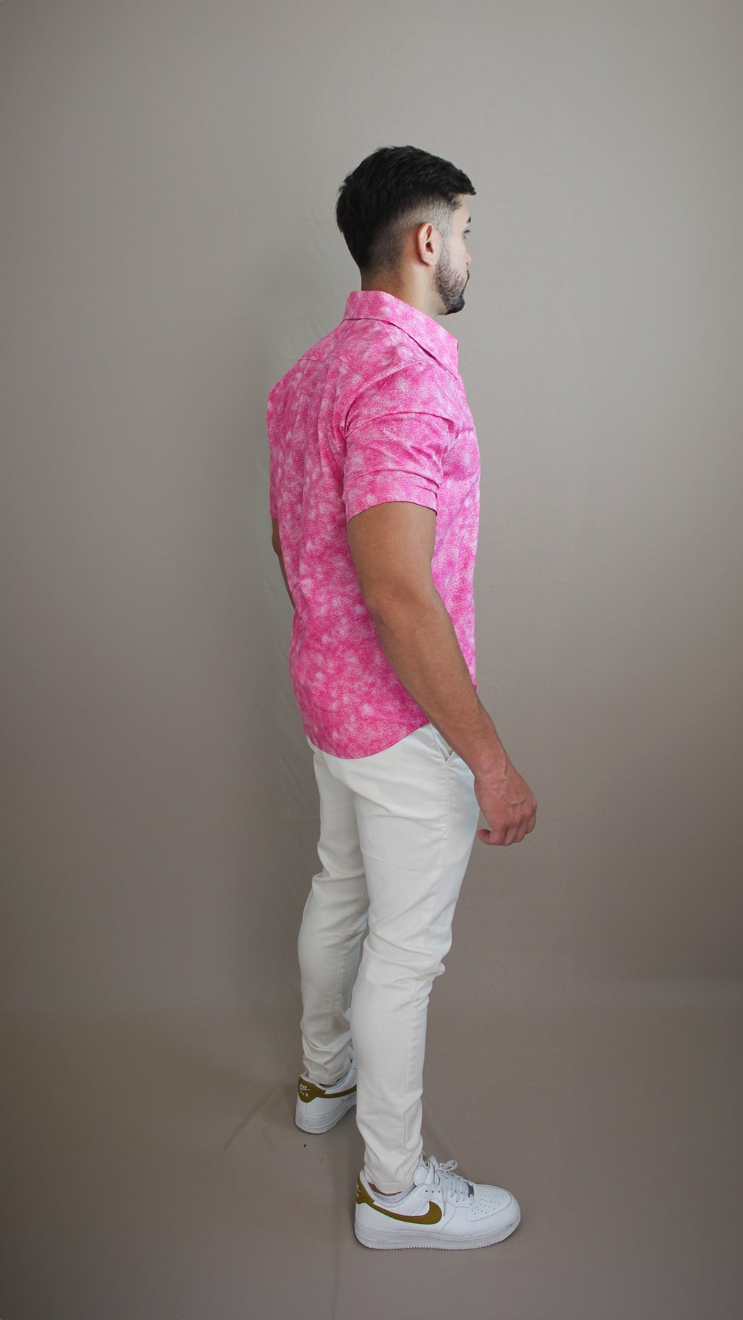 Camisa Casual Sartoria Masculina Rosa Manga Curta