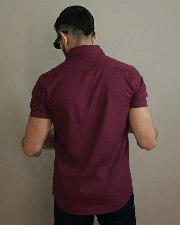 Camisa Casual Sartoria Masculina Vinho Manga Curta