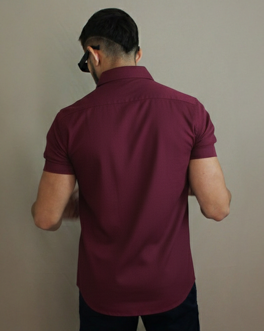 Camisa Casual Sartoria Masculina Vinho Manga Curta