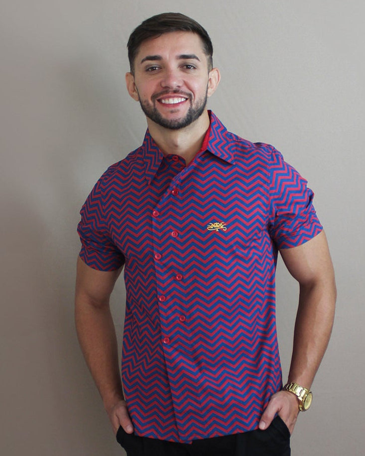Camisa Casual Sartoria Masculina Zig Zag Manga Curta