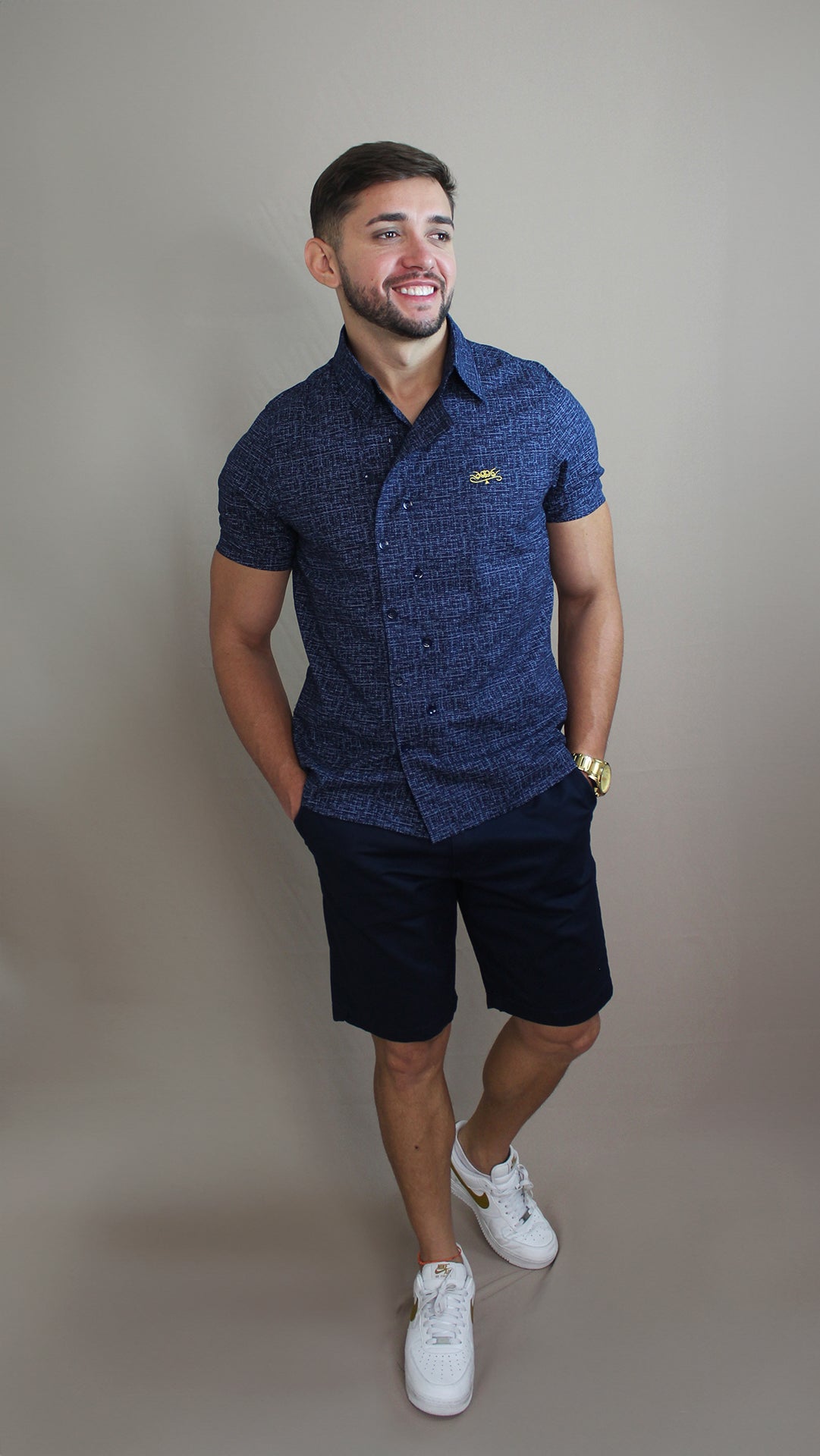 Camisa Casual Sartoria Masculina Azul Manga Curta