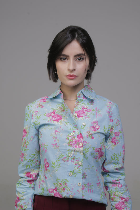 Camisa Feminina Manga Longa Azul