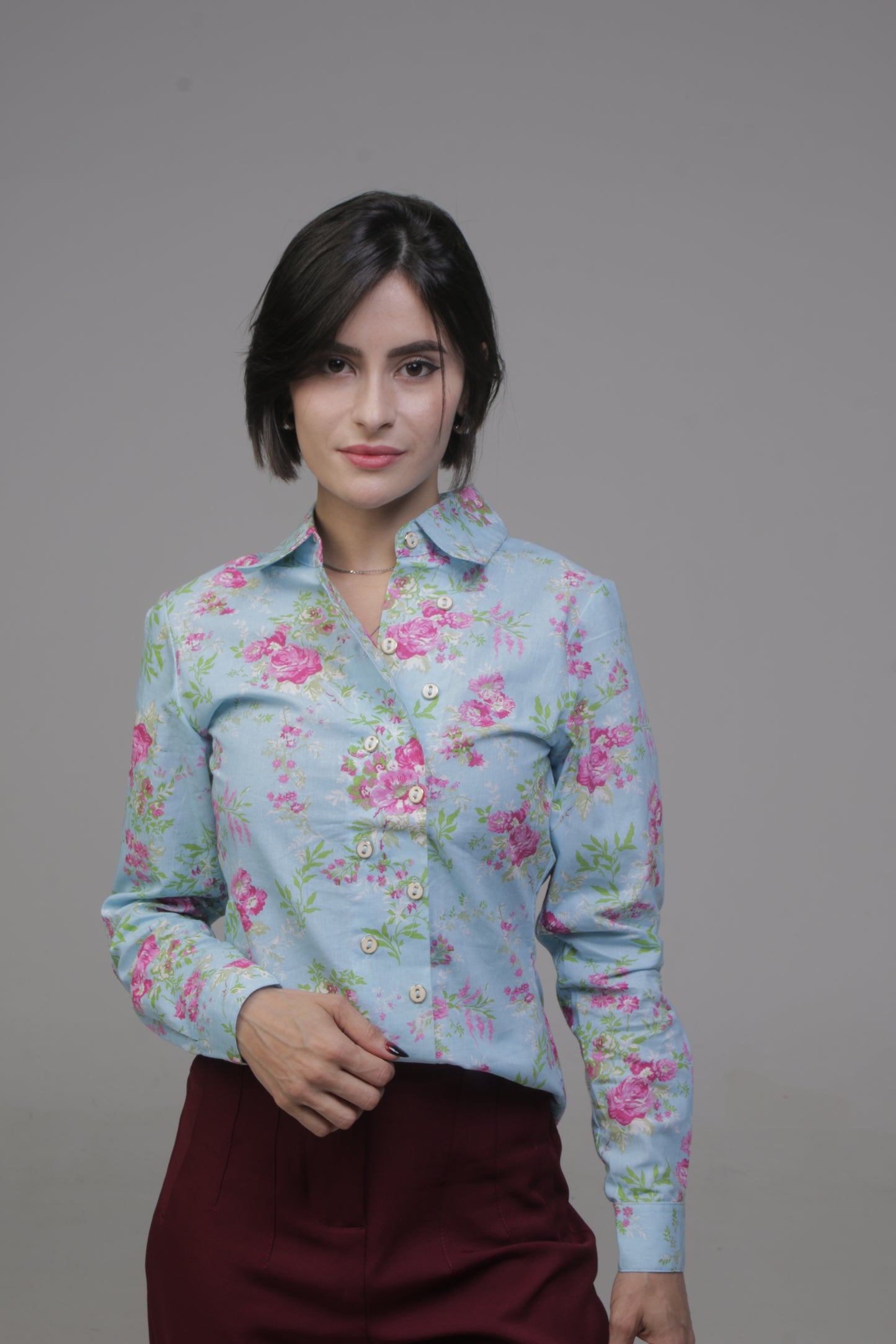 Camisa Feminina Manga Longa Azul