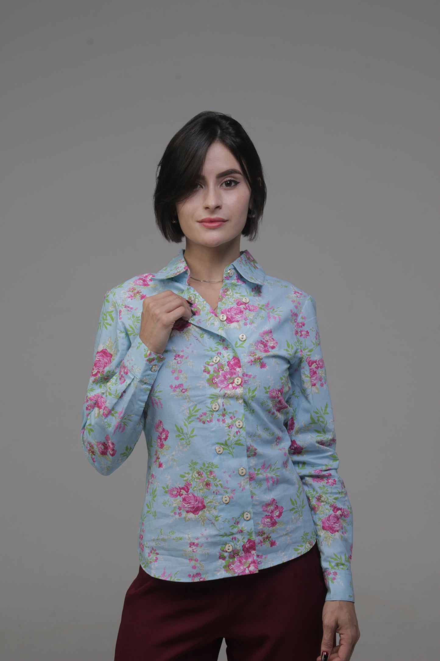 Camisa Feminina Manga Longa Azul