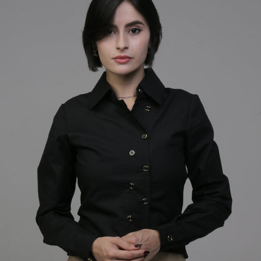 Camisa Feminina Manga Longa Preta