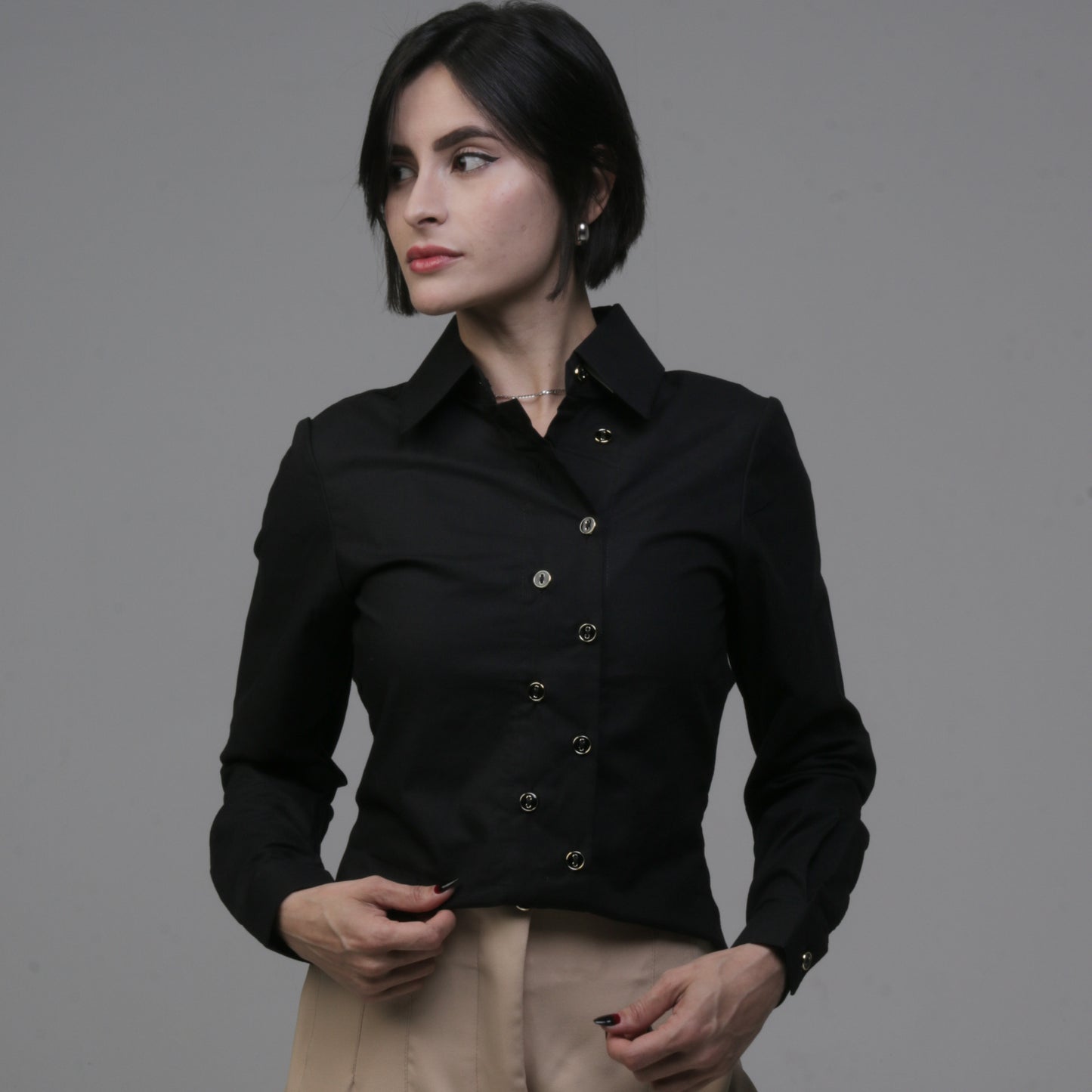 Camisa Feminina Manga Longa Preta