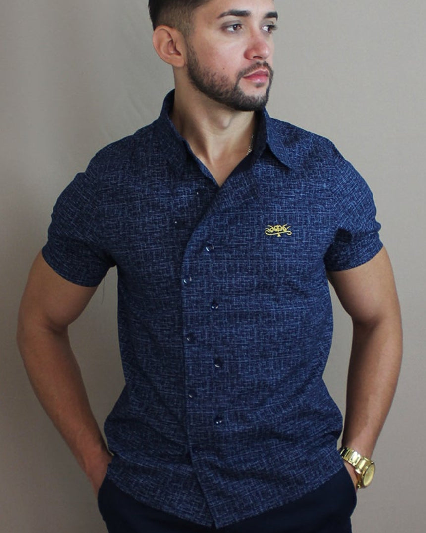 Camisa Casual Sartoria Masculina Azul Manga Curta