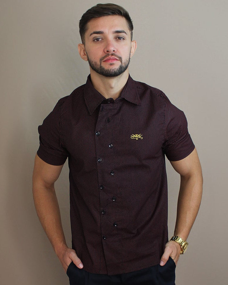 Camisa Casual Sartoria Masculina Bolinhas Manga Curta