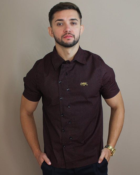 Camisa Casual Sartoria Masculina Bolinhas Manga Curta