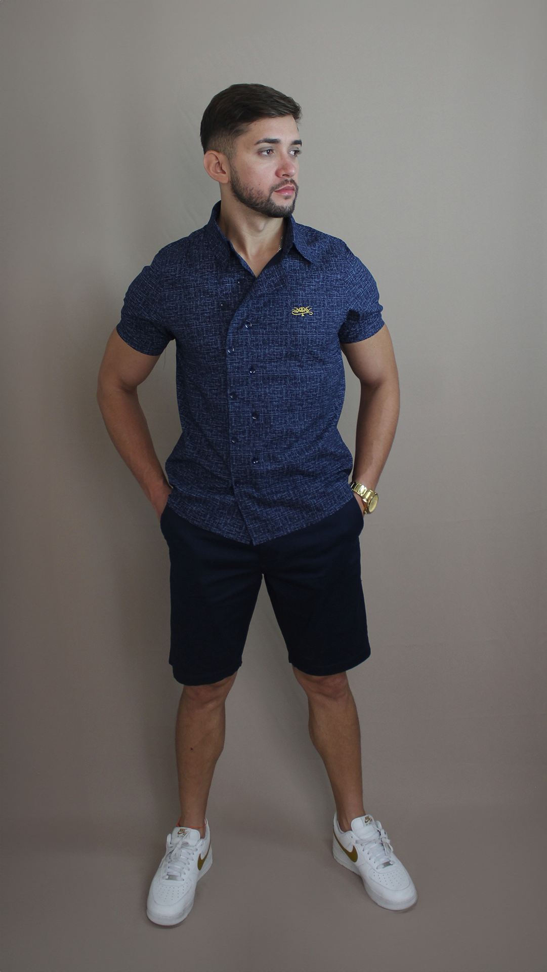 Camisa Casual Sartoria Masculina Azul Manga Curta