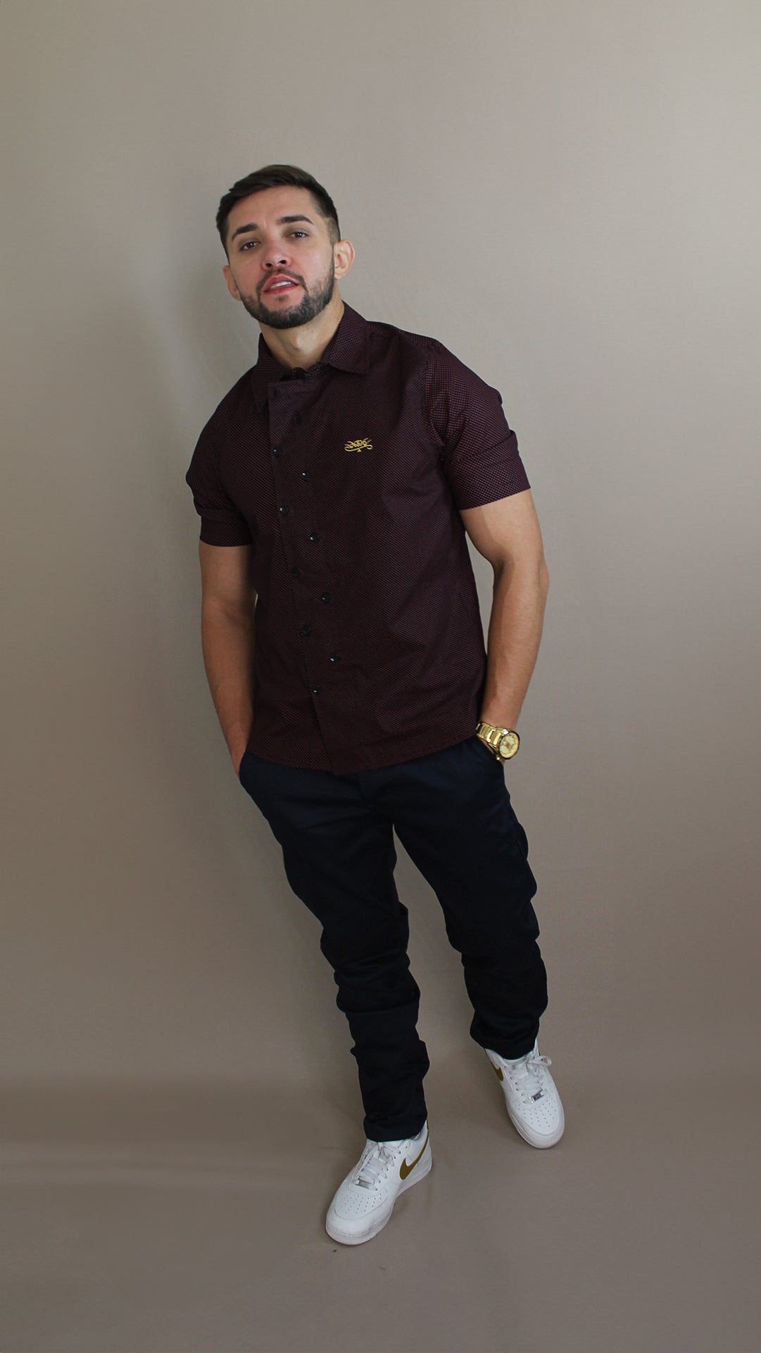 Camisa Casual Sartoria Masculina Bolinhas Manga Curta