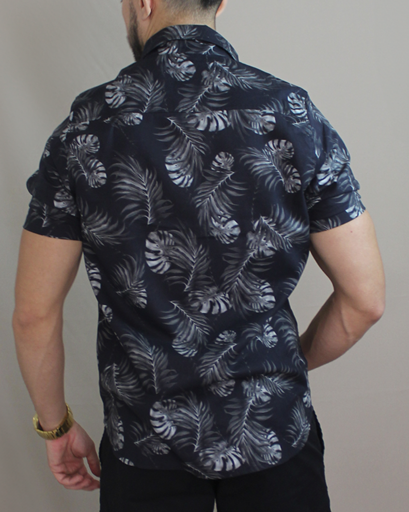 Camisa Casual Sartoria Masculina Folhas Manga Curta