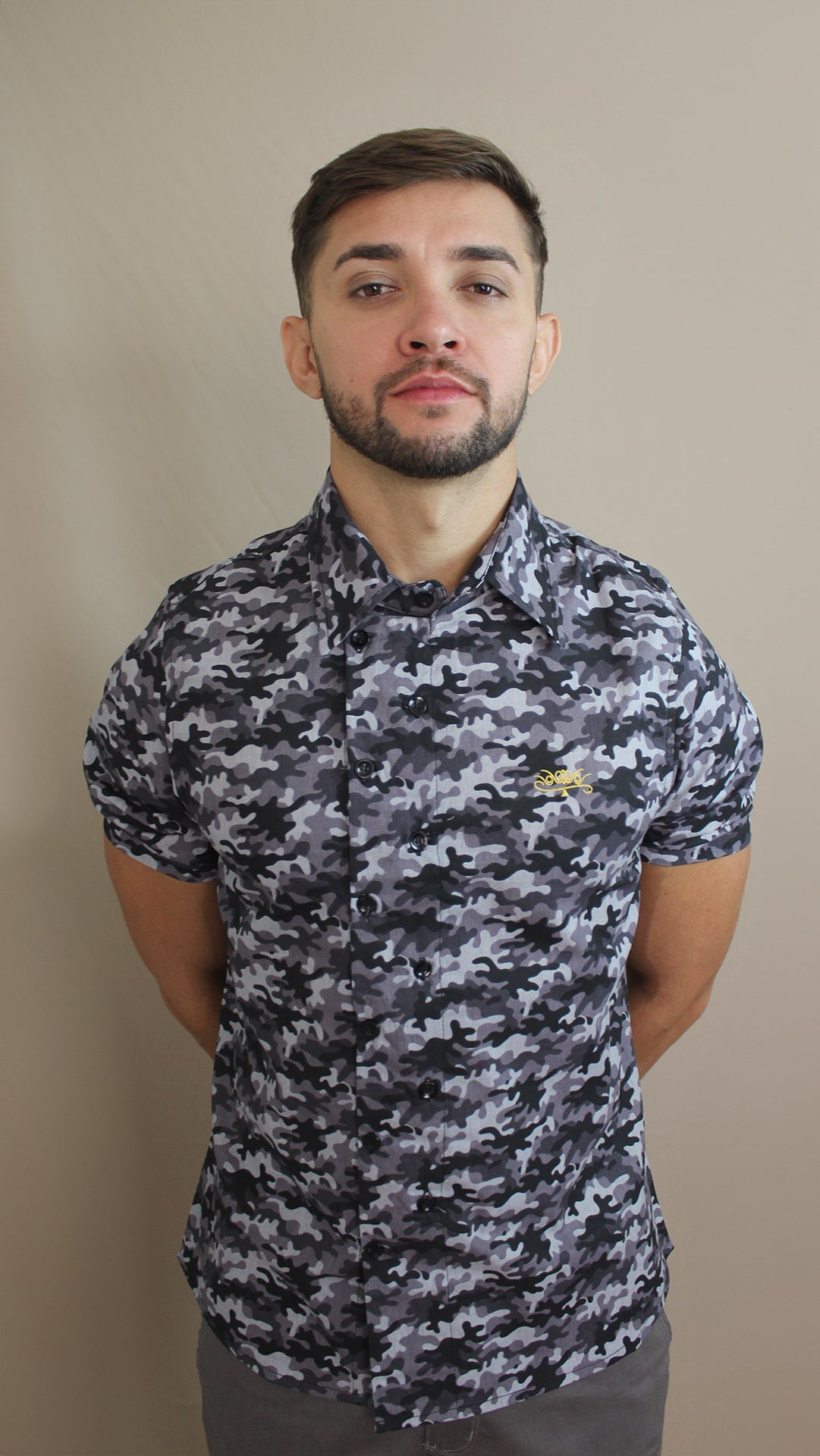 Camisa Casual Sartoria Masculina Camuflada Manga Curta