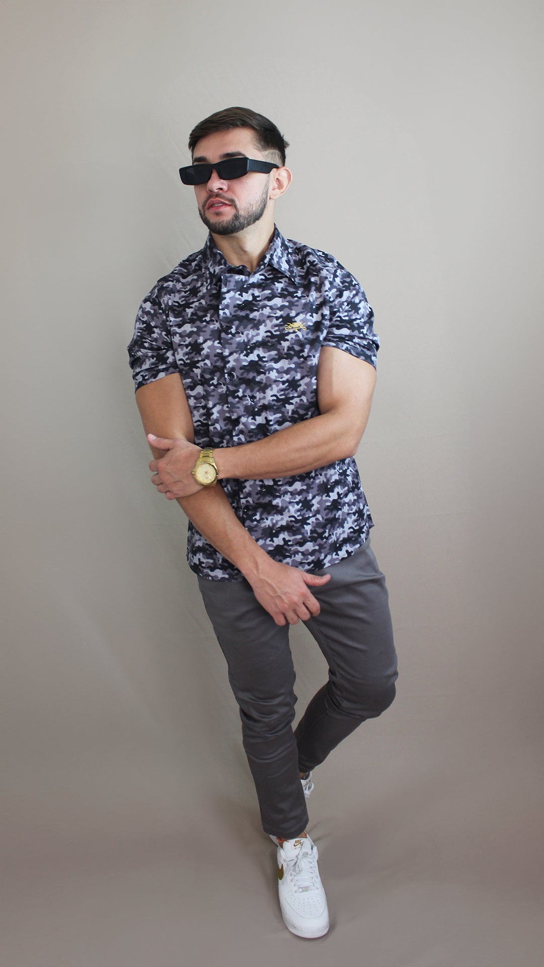 Camisa Casual Sartoria Masculina Camuflada Manga Curta