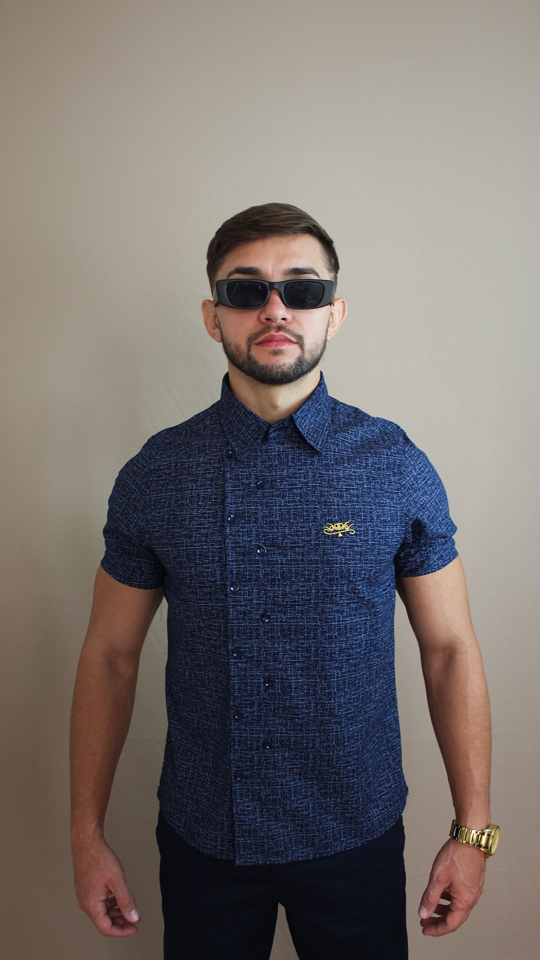 Camisa Casual Sartoria Masculina Azul Manga Curta