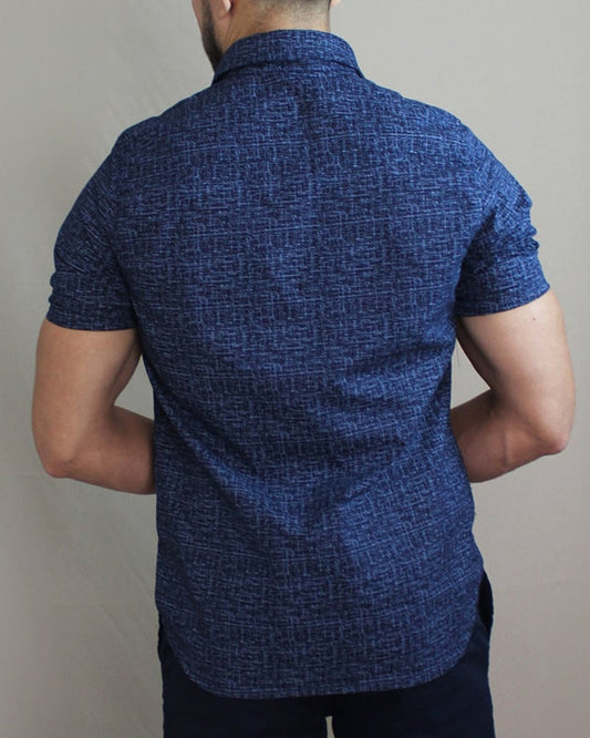 Camisa Casual Sartoria Masculina Azul Manga Curta