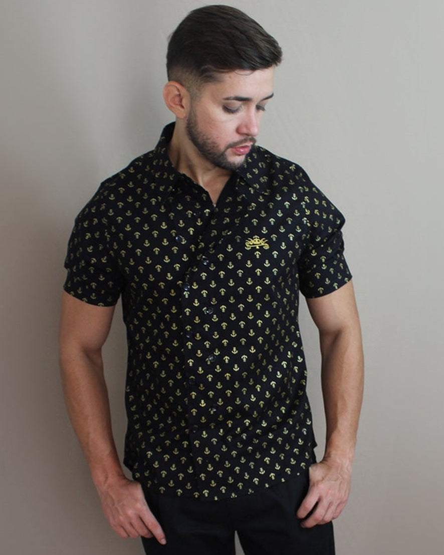 Camisa Casual Sartoria Masculina Ancoras Manga Curta